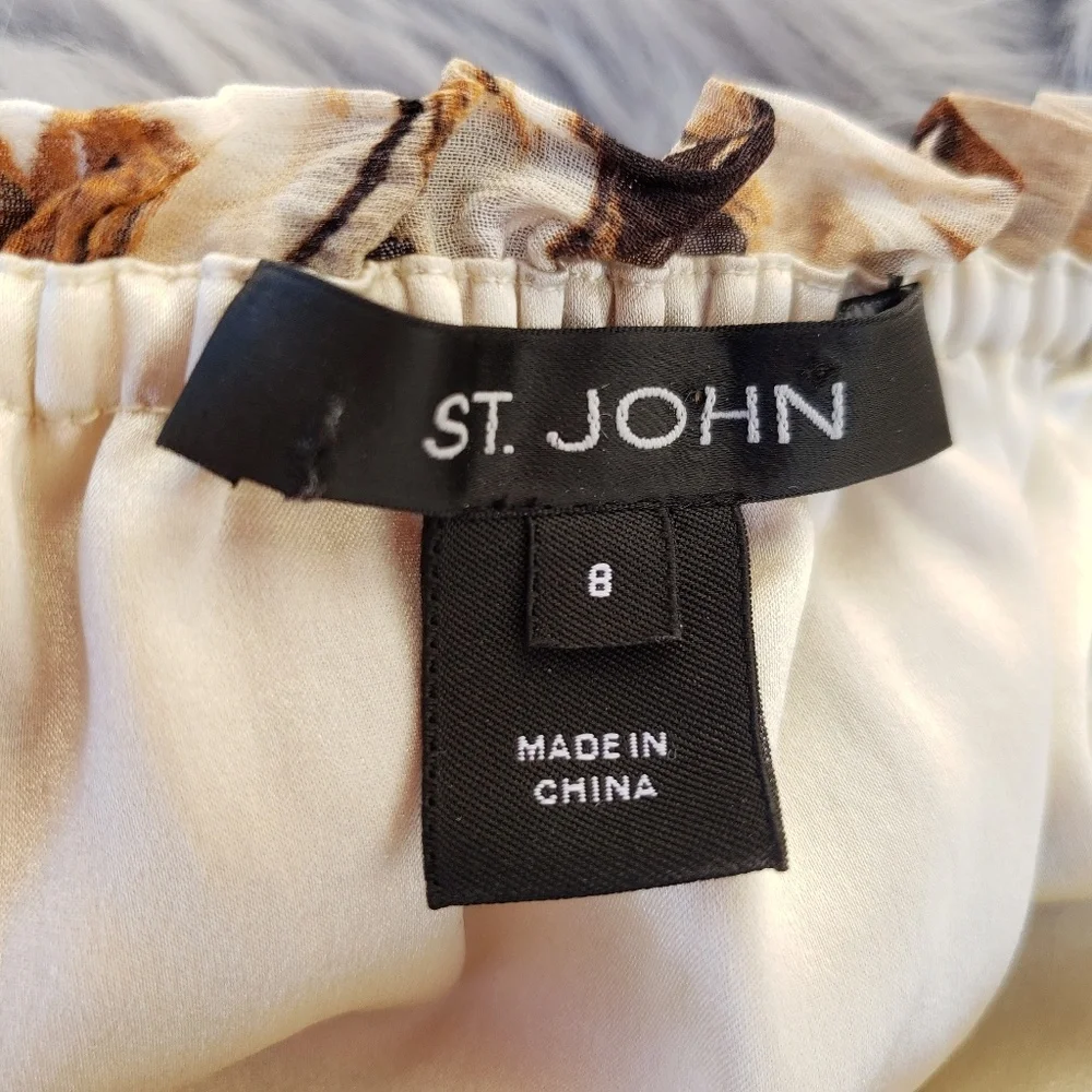 EUC ST. JOHN Silk Pleated Layer Top Brown/Cream 8 - Picture 2 of 7